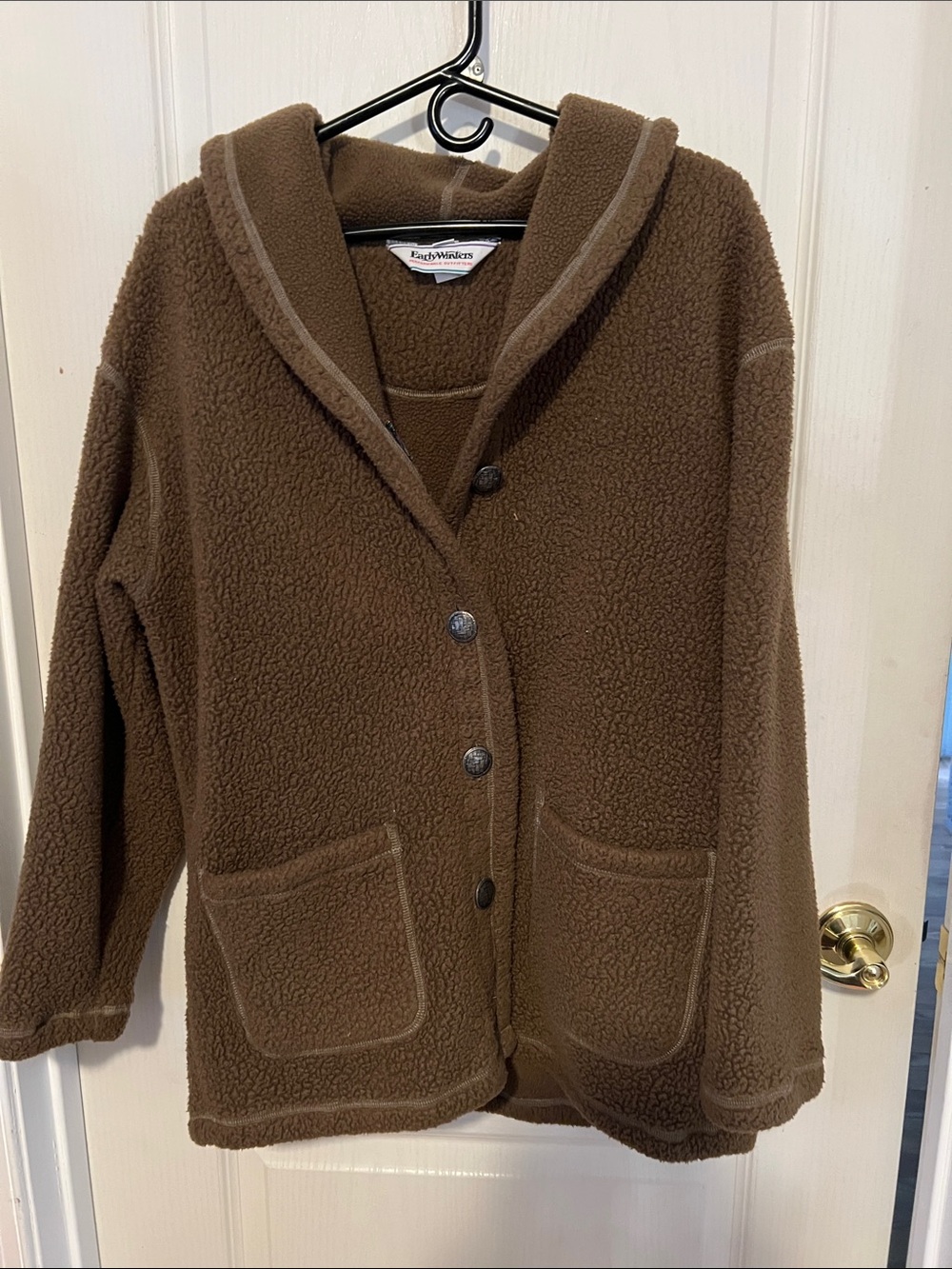 Chocolate Brown fleece Button Jacket pockets vintage 1980’s Early Winters size M